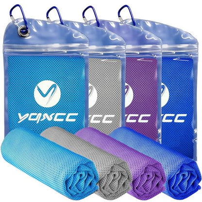 YQXCC 4 Pack Cooling Towels 40"x12", Cool Ice Towels for Neck & Face | Cooling Neck Wraps, Soft Breathable Microfiber Chilly Towels, Ideal for Gym, Yoga, Golf, Running, Camping & Hot Weather - color: Dark Blue, Light Blue, Light Gray, Purple