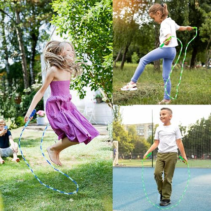 Jump Rope for Kids, Adjustable Jump Ropes for 4 5 6 7 8 10 12, Tangle Free Jumping Rope Age 8-12, Segmented Soft Beaded Skipping Rope for Women Fitness - color: Green and Blue