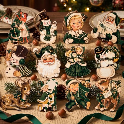 Huwena 36 Pcs Vintage Christmas Tree Ornaments, Classic, Pine Green - color: Pine Green, style: Classic