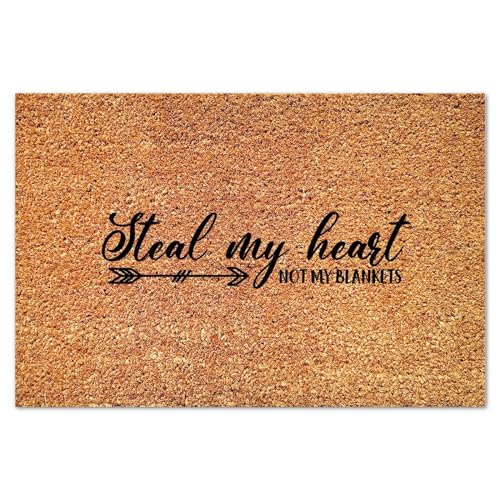 Steal My Heart Not My Blankets Coir Doormat Rectangular Rug Rustic Family Quote Durable Coir Non Slip Mat for Entry Porch Deck Patio Mudroom 16x24in - color: Style-11, size: 2' x 1'4" (Rectangular)