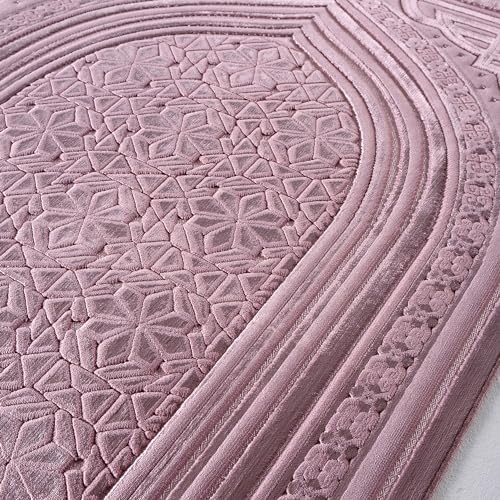 Modefa Luxury Velvet Prayer Rug with Prayer Beads | Soft Elegant Muslim Turkish Janamaz Sajada Carpet for Men and Women | Plain Solid Prayer Mat Ramadan Eid Gift - Najma (Dark Pink) - color: Najma Dark Pink