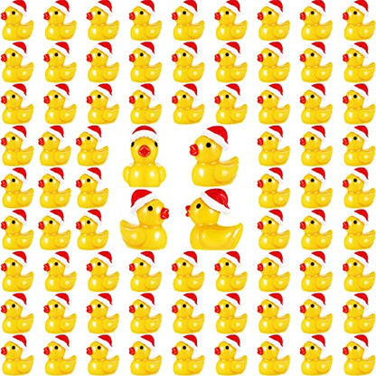 Marsui 100 Pieces Christmas Charms Tiny Resin Duck Decoration Mini Christmas Hat Figures Micro Landscape Garden Aquarium Dollhouse Accessories for Xmas Birthday Party Ornaments