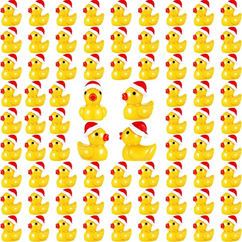 Marsui 100 Pieces Christmas Charms Tiny Resin Duck Decoration Mini Christmas Hat Figures Micro Landscape Garden Aquarium Dollhouse Accessories for Xmas Birthday Party Ornaments