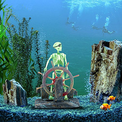 Action-Aquarium Skeleton Pirate Captain Ornament Fish Tank Landscape Decoration