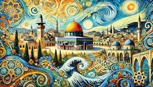 Biladona Jerusalem Puzzle 500 Pieces - Dome of The Rock Impressionist Style Jigsaw Puzzle - Holy Land Art Gift for Adults and Teens Magnetic Box and Fabric Bag