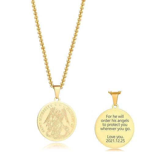 VNOX Seals of The Seven Archangels Pendant/Metatron’s Cub/Saint Michael Statement Necklace Talisman Pendant Amulet Jewelry - color: 2.Saint Michael-Gold-Customzied