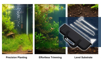 4 Pcs Aquarium Tools, Stainless Steel, for Aquatic Plants and Fish Tank, Includes Tweezers, Scissors, Spatula, Canvas Bag