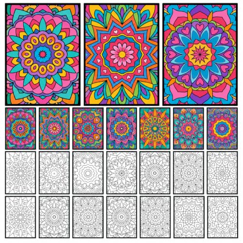 Cinrobiye 48 Pack Mandala Velvet Coloring Posters for Seniors, Fuzzy Coloring Craft Activity Bulk for Assisted Living, Memory Care, Senior Centers and Occupational Therapy - style: Mandala