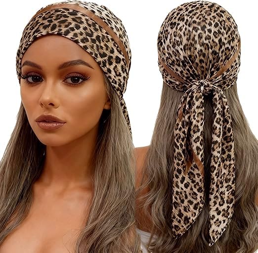 Leopard Head Scarf for Women - Lightweight Large Square Satin Hair Scarf | Soft lightweight leopard head scarf, versatile as bandana, hair wrap or fashion accessory for daily wear 35'' × 35''
