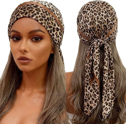 Leopard Head Scarf for Women - Lightweight Large Square Satin Hair Scarf | Soft lightweight leopard head scarf, versatile as bandana, hair wrap or fashion accessory for daily wear 35'' × 35''