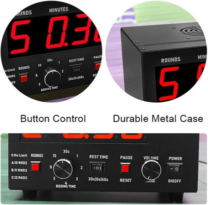 Boxing Timer, Professional Gym Interval Timer with LED Display, Portable Design, Adjustable Sound & Stopwatch, Selectable Training Time & Cycle Repetitions - color: Red