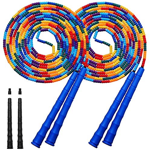 Double Dutch Jump Rope Long Jump Rope 16 FT 1 Pack/2 Pack, Adjustable Soft Beaded Diy Jump Rope for Kids Adult Long Enough for 5-6 Jumpers - color: Blue-2 Pack
