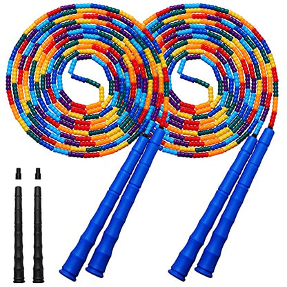 Double Dutch Jump Rope Long Jump Rope 16 FT 1 Pack/2 Pack, Adjustable Soft Beaded Diy Jump Rope for Kids Adult Long Enough for 5-6 Jumpers - color: Blue-2 Pack