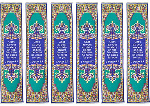 Don't Be Anxious, Bulk Pack of 6 Woven Fabric Christian Bookmarks, Silky Soft 1 Peter 5:7 Flexible Bookmarker for Novels Books and Bibles, Traditional Turkish Woven Design, Memory Verse Gift - color: Cast Your Anxiety, size: 6 Pack