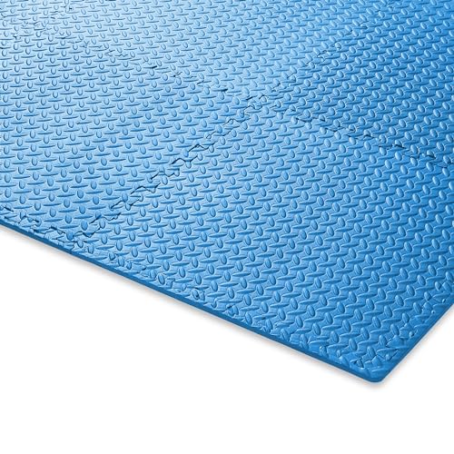 Philosophy Gym Pack of 6 Exercise Flooring Mats - 24 x 24 Inch Foam Rubber Interlocking Puzzle Floor Tiles - Blue - color: 24 Sq Ft, 1/2" Thick - Blue