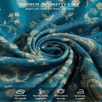 TUSHUSTY Pashmina Feel Shawls Wraps Rave Scarf for Women Soft Silky Reversible Men Scarves Hijab - color: Blue