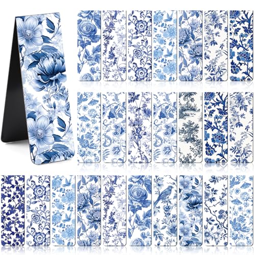 Chinoiserie Magnetic Bookmarks Gifts - 30 PCs Blue and White Book Marks Reading Women Bulk Floral Bird Tree Aesthetic Magnet Page Markers Clip Birthday Back to School World Book Day Decor - style: Chinoiserie