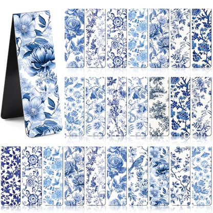 Chinoiserie Magnetic Bookmarks Gifts - 30 PCs Blue and White Book Marks Reading Women Bulk Floral Bird Tree Aesthetic Magnet Page Markers Clip Birthday Back to School World Book Day Decor - style: Chinoiserie