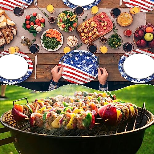50피스 애국적인 타원형 종이 접시 대형 27.9cm(11인치) 일회용 미국 국기 파티 장식 7월 4일 독립 기념일 용품 현충일 피크닉 모든 행사 디너 파티 식기 세트 - style: 미국풍