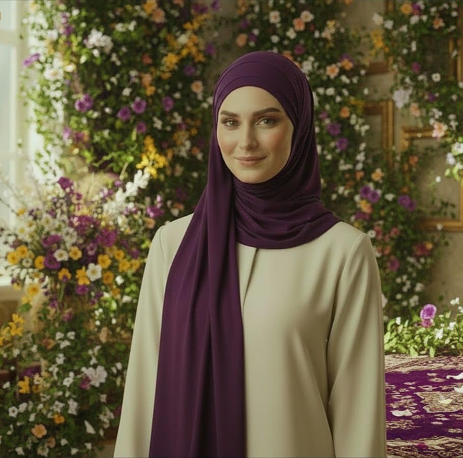 Cotton Modal Jersey Hijab with Matching Undercap, Women's Casual Style, 180cm × 70cm - color: Purple