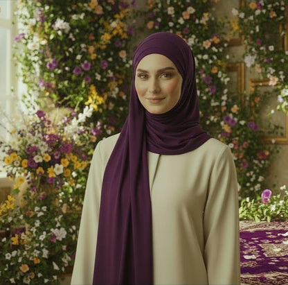 Cotton Modal Jersey Hijab with Matching Undercap, Women's Casual Style, 180cm × 70cm - color: Purple