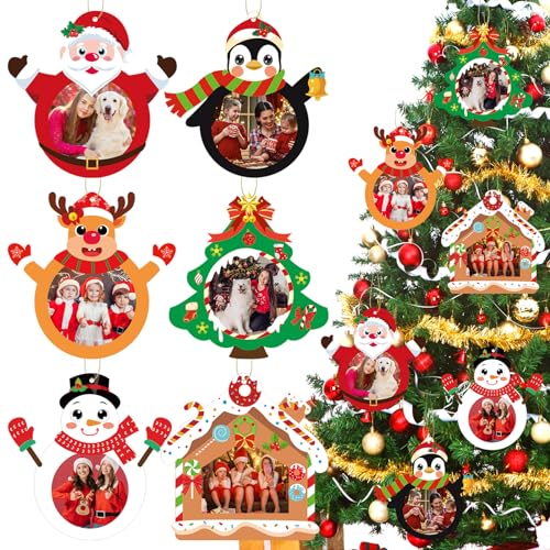 NOVWANG Christmas Photo Ornaments, 30 Pcs Hanging Christmas Picture Frames with 30 Sheets Stickers Photo Ornaments Christmas Tree Decorations Party Favors Xmas Classroom DIY Craft Kits Gifts for Kids - color: Multicolour - Christmas Style
