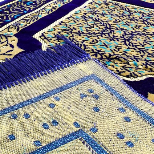 Muslim Prayer Rug, Soft Plush Thin Islamic Prayer Mat, Janamaz, Sajada, Praying Carpet, Islamic Gift for Men & Women, Islamic Mat, Navy, Eid & Ramadan Gift with Prayer Beads, 26x43 inch - color: Navy-sacred