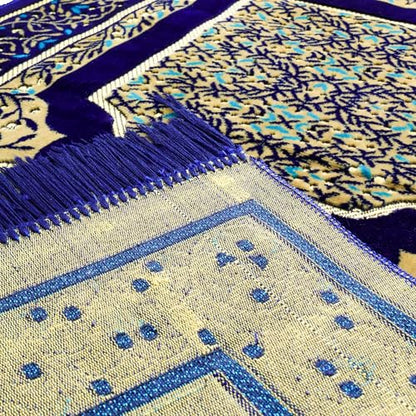Muslim Prayer Rug, Soft Plush Thin Islamic Prayer Mat, Janamaz, Sajada, Praying Carpet, Islamic Gift for Men & Women, Islamic Mat, Navy, Eid & Ramadan Gift with Prayer Beads, 26x43 inch - color: Navy-sacred