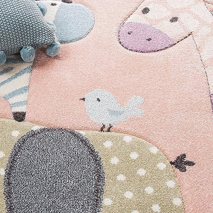 SAFAVIEH Carousel Kids 100 Collection Area Rug - 3'3" x 5'3", Blush Pink, Transitional Design, Stain Resistant, Ideal for High Traffic Areas in Living Room, Bedroom & Dining Room (CRK120U-3) - color: Blush Pink, size: 3'3" x 5'3" (Rectangular)