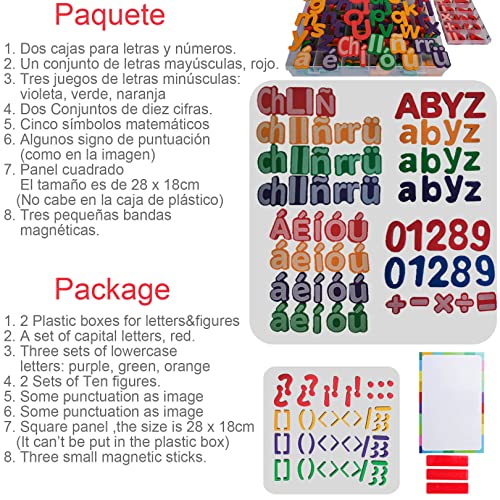 Spanish & English Magnetic Alphabet Letters & Number ABC Magnets Whiteboard, Letras Españolas Y Números Magnéticos para Niños, Educational Learning Toys for Kids Classroom Teaching Tool (4 Sets ES1) - style: 4 Sets ES1