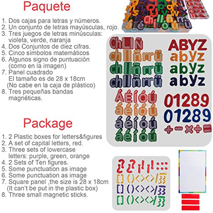 Spanish & English Magnetic Alphabet Letters & Number ABC Magnets Whiteboard, Letras Españolas Y Números Magnéticos para Niños, Educational Learning Toys for Kids Classroom Teaching Tool (4 Sets ES1) - style: 4 Sets ES1