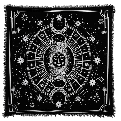 Indian Consigners Moon Phases Altar Cloth Celestical Tarot Deck Alter Square Wall Hanging Tablecloth Sacred Place Home Décor Moon Faces 36 by 36 Sacred Cloth (Moon Phases) - color: Silver Celestical Moon Phases, size: 36" x 36" (Square)