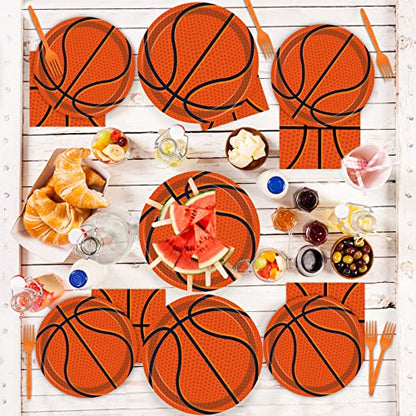 96Pieces Basketball Tableware Set Sport Party Disposable Plates Napkins Fork Basketball Birthday Party Decorations For Teenagers Kids Boys Baby Basketball Team Party Supplies Serves 24 Guests - style: Basketball