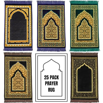 Muslim Prayer Rug, 25 Pcs, Soft Plush Thin Islamic Prayer Mat, Janamaz, Sajada, Praying Carpet, Islamic Gift for Men & Women, Islamic Ma, Eid & Ramadan Gift with Prayer Beads, 26x43 inch - color: Kaaba / 25 Mix