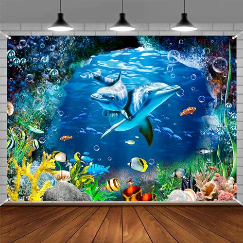 10x6 FT Ocean Dolphins Backdrop Under the Sea Cave Photo Backdrops Underwater Corals Fish Party Decorations Background Kinds Adult Baby Shower Birthday Photo Booth Props - size: 10x6 FT