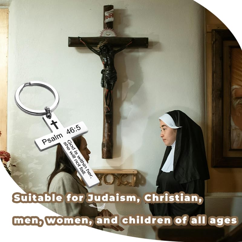 Catholic Bible Quote Keychain Christian Bag Charm for Women Mom Aunt Birthday Christmas Religious Gifts for Nana Grandma Jesus Cross Keychain God Is within Her She Will Not Fall Keychain Gift