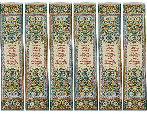Trust in the Lord, Bulk Pack of 6 Woven Fabric Christian Bookmarks, Silky Soft Proverbs 3:5-6 Yellow Flexible Bookmarker for Novels Books & Bibles, Traditional Turkish Woven Design, Memory Verse Gift - color: Trust in the Lord - Yellow, size: 6 Pack