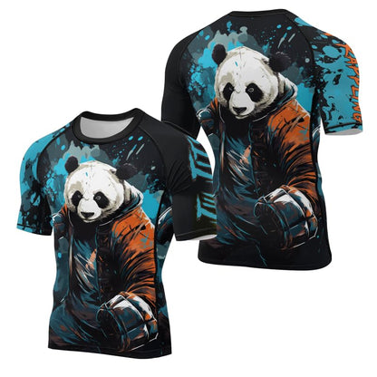 Panda Fighter Men's Short Sleeve Compression Rash Guard MMA Jiu Jitsu BJJ Grappling Base Layer Combat Shirt - color: V3, size: 4X-Large