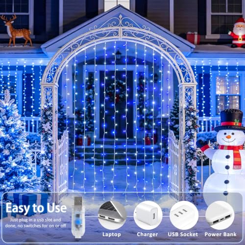 JMEXSUSS 200 LED USB Curtain Lights Blue and White - color: Blue and White, size: 200 LED