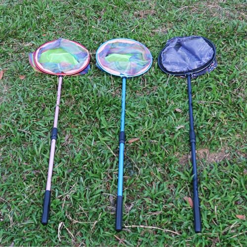 Fishing Net 2 Pack Retractable Lightweight Landing Net with Aluminum Rod Handle Fishing Nets for Youth Catch and Release Butterfly Nets - style: Black+blue+red