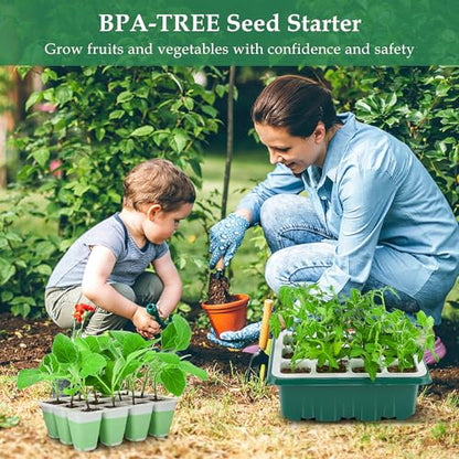Seed Starter Tray, 48 Cells Indoor Seed Starter Kit, Flexible Silicone Designed Seedling Starter Trays, Germination Tray with Humidity Dome & Lids(4in Height), Reusable & Dishwasher Safe, BPA-FREE