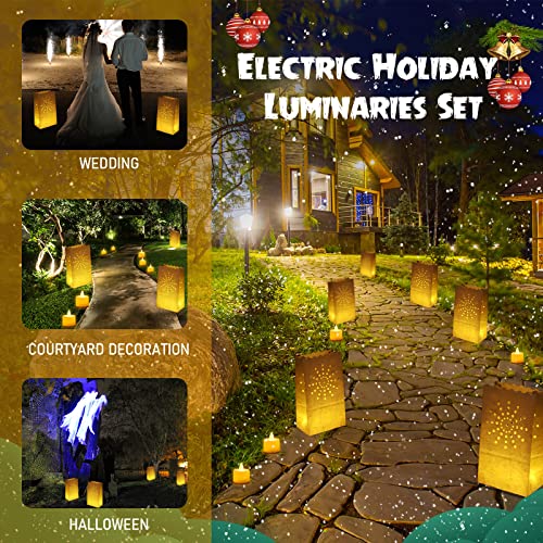 Sabary 50 Sets Luminary Bags with Flameless Tea Lights Outdoor Luminaries LED Lantern Candle Bags for Wedding Birthday Ramadan Christmas Party Decorations Romantic Decor(Sun) - style: Sun