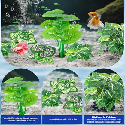 12 Pcs Betta Fish Tank Decor，Silk Aquarium Plants Green Fish Tanks Decoration Plants, Aquarium Decorations Green Plants
