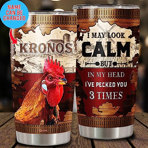 WAZONE Personalized Chicken Insulated Tumbler with Lid Funny Rooster 20oz 30oz Travel Mug Stainless Steel Custom Name Christmas Birthday Sayings Fun Things Gifts for Women Men Chickens Lover - color: Chicken