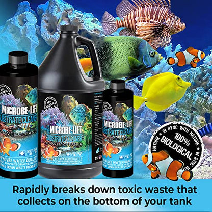 Microbe-Lift Gravel & Substrate Cleaner for Saltwater Aquarium and Freshwater Tanks, Tank Cleaner and Aquarium Water Conditioner, Clarifies Water, Reduces Muck, Aquarium Supplies, 16 Ounces (GSC16) - size: 16 Ounces