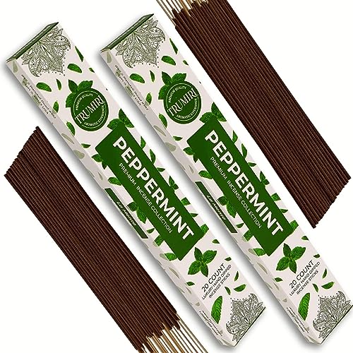Peppermint Incense Sticks - Total 40 Insence-Sticks - Dual Pack of 20 Insense - Inciensos - Inscents - Natural Non Toxic Ingredients - Incents - Incence - Inscense - Insents - color: Peppermint, size: Pack of 2 (40 Sticks)