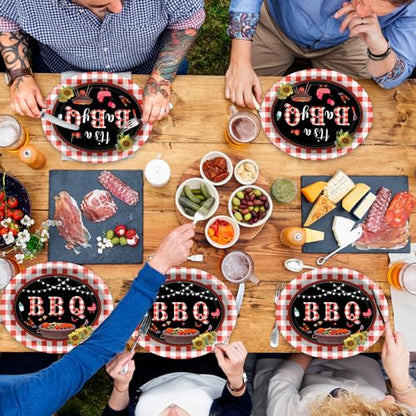Qyeahkj BBQ 타원형 종이 접시 50개, 대형 27.9cm(11인치) 일회용 바비큐, 여름 파티 장식, It's a Baby Q 용품, BBQ 모임, 피크닉 파티, 식기 세트를 위한 선물 - style: BBQ