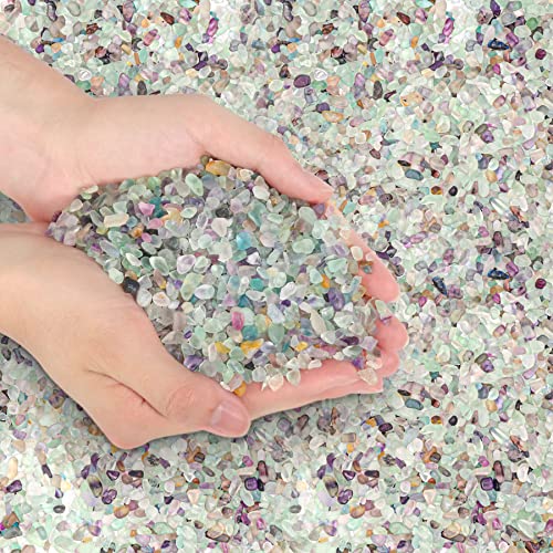 T4U Crystal Rocks for Aquarium, Fluorite Chips Pebbles for Plants 2 lb | Crushed gemstone gravel for fish tank decor, succulent top dressing, terrariums, vase filler, resin art and craft projects - color: #4 - Fluorite, size: 2 LB