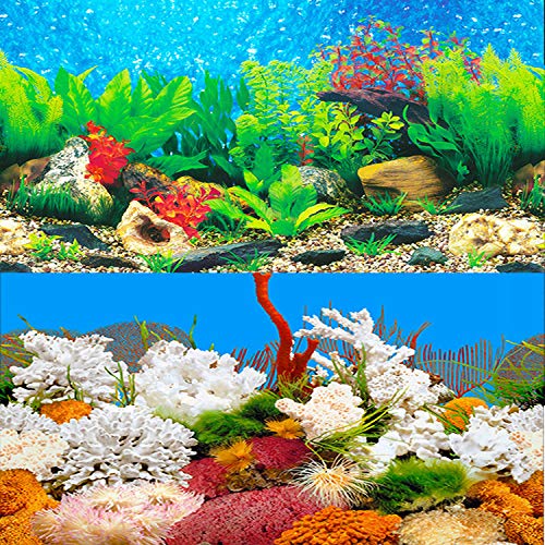 ELEBOX New 20" x 48" Fish Tank Background 2 Sided River Bed & Lake Background Aquarium - color: Coral, size: H:19.5"x L:48"