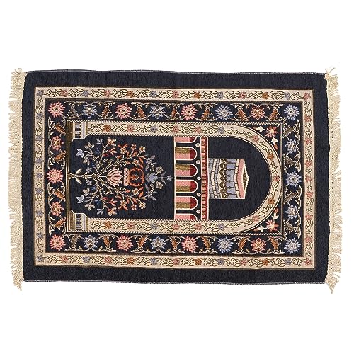 Omabeta Islamic Muslim Prayer Rug Travel Prayer Mat, Portable Prayer Carpet with Tassel Design for Men Women Ramadan, 70x110cm (Navy Blue)